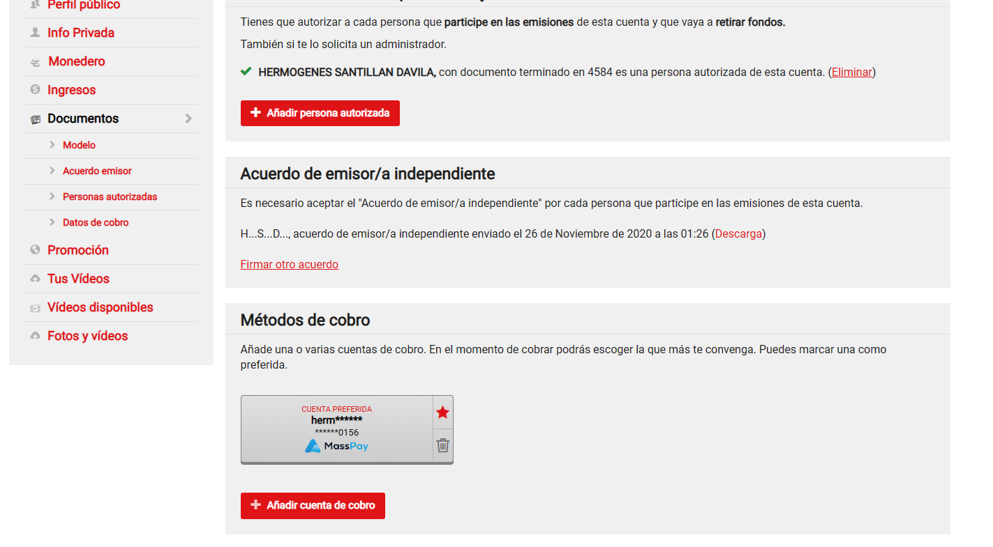 Configurar método de cobro en AmateurTV con MassPay - Modelos Webcam 
